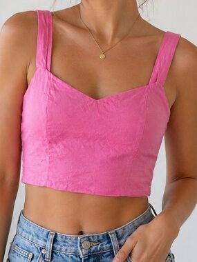 a new day Pink Linen Blend Crop Top Size Small